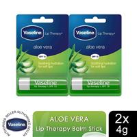 Vaseline Lip Therapy With Petroleum Jelly Balm Sticks, Aloe Vera, 2 Pack, 4gm