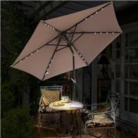 2.5M Round Garden LED Parasol Taupe Umbrella Patio Sun Shade with Crank Tilt