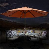 Outdoor Garden Parasol Sun Shade Patio Round LED Umbrella Crank Tilt 2.7M Coffee