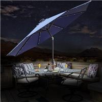 2.7M Blue Garden LED Parasol Sun Shade Patio Outdoor Umbrella Round Tilt Crank