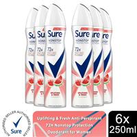 Sure Women Antiperspirant 72H Nonstop Protection Uplifting & Fresh Deo, 6x250ml