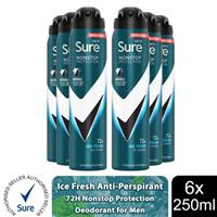 Sure Men Antiperspirant 72H Nonstop Protection Invisible Ice Advance Deo 6x250ml