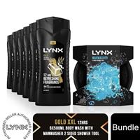 6x Lynx 12h Refreshing Gold ShowerGel 500ml with Manwasher Scrubbing ShowerTool