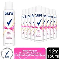 Sure Women Motion Sense Antiperspirant Deodorant, Bright Bouquet, 12 Pack, 150ml - Regular Regular