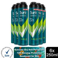 Sure Men Anti-perspirant 72H Nonstop Protection Extreme Dry Deodorant, 6x250ml