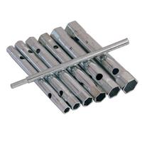 6pc Monobloc Tap Box Spanners & 150mm Tommy Bar Set 6-17mm Tubular Wrenches