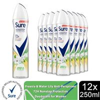 Sure Women Antiperspirant Deodorant Freesia & Water Lily 72H 250ml, 12Pack
