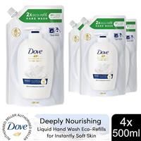 Dove Moisturising Liquid Hand Wash Eco-Refill for Instantly Soft Skin 500ml, 4pk
