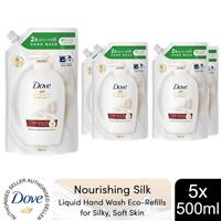 Dove Moisturising Liquid HandWash Refill Nourishing Silk for Soft Hands, 5x500ml