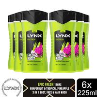 Lynx Epic Fresh Shower Gel Grapefruit & Tropical Pineapple Scent 225ml, 6 Pack