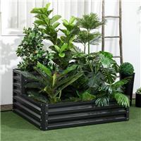 2 Tier Galvanised Raised Garden Bed Planter Box Open Bottom Dark Grey