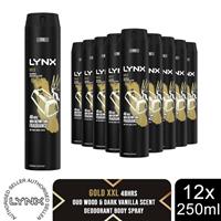 Lynx XXL Aerosol Deodorant Body Spray Gold 48H Protection 250ml, 12 Pack