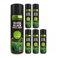 Autotek Gloss Black Wheel Multi-Purpose Spray Paint Tough Durable Finish 500mlx6