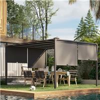 3m x 4m Metal Pergola with Retractable Roof, LED Lights for BBQ Dark Grey