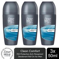 Dove Men+Care Roll On Advanced Antiperspirant Deodorant Clean Comfort 50ml, 3Pk