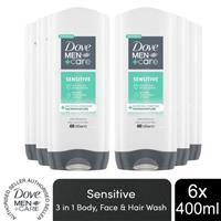 Dove Men+Care 3-in-1 Body, Face & Hair Wash Hydrating Sensitive 400ml, 6 Pack