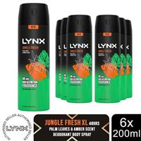 Lynx Body Spray Jungle Fresh 48Hrs Protection High Definition Fragrance, 6x200ml