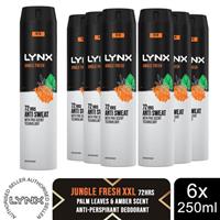 Lynx XXL Jungle Fresh Antiperspirant 72H Sweat Protection Deodorant 250ml, 6pack