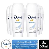 Dove Classic Fresh Roll On Anti-Perspirant Long Lasting Fragrance 50ml, 6 Pack