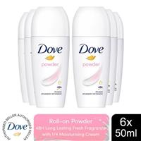 Dove Powder Soft Roll On Anti-Perspirant w/ 48H Long Lasting Fragrance 50ml, 6pk