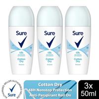 Sure Women Roll On Cotton Dry AntiPerspirant Deodorant 48Hrs Protection, 3x50ml