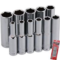 Neilsen 11pc 1/4 Metric Long Reach Deep Sockets 4mm - 13mm Set With Rail