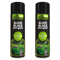 AutoTek Car & Home Gloss Black Multi-Purpose Aerosol Spray Paint 500ml x2