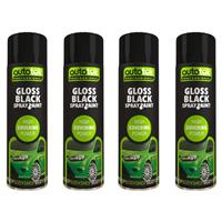 AutoTek Car & Home Gloss Black Multi-Purpose Aerosol Spray Paint 500ml x4
