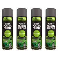AutoTek Grey Plastic Primer Multi-Purpose Aerosol Spray Paint 500ml x4