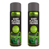 AutoTek Grey Plastic Primer Multi-Purpose Aerosol Spray Paint 500ml x2