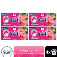 Surf 3 in 1 Laundry Washing Detergent Capsules Tropical Lily, 104 Washes