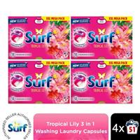 Surf 3 in 1 Laundry Washing Detergent Capsules Tropical Lily, 204 Washes