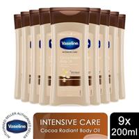 Vaseline Body Gel Oil Intensive Care Cocoa Radiant Pure Cocoa Butter 200ml, 9pk