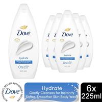 Dove Hydrate Body Wash 0% Sulfate SLES for Softer & Smoother Skin 225ml, 6 Pack