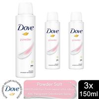 Dove Powder Anti-Perspirant with 48H Sweat Protection Deo for Women 150ml, 3pk