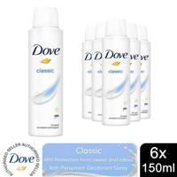 Dove Classic Anti-Perspirant with 48H Sweat Protection Deo for Women 150ml, 6pk
