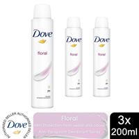 Dove Floral Anti-Perspirant with 48H Sweat Protection Deo for Women 200ml, 3pk