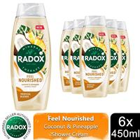 6x Radox Mineral Therapy Feel Nourished Shower Cream Coconut & Pineapple, 450ml