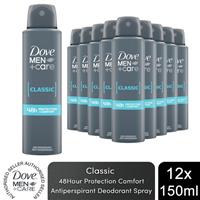 Dove Men+Care Classic Antiperspirant with 48H Sweat Protection Deo 150ml, 12pk