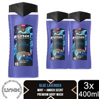 Lynx Blue Lavender Body Wash 400ml 3 Pack Fine Fragrance Mens Shower Gel