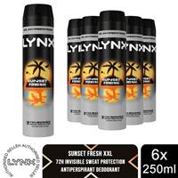 Lynx XXL Sunset Fresh Anti Perspirant Body Spray 250ml 6 Pack Mens Deodorant - Regular Regular