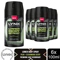 Lynx Lower Body Spray Pear + Cedarwood 72Hrs of Freshness 100ml, 6 Pack