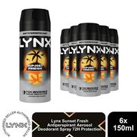 Lynx Sunset Fresh Anti Perspirant Body Spray 150ml 6 Pack Mens Deodorant 72H