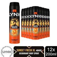 Lynx Sunset Fresh Men's Deodorant Body Spray 200ml, 12 Pack