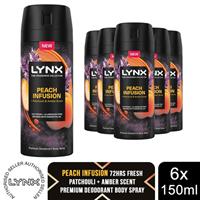 Lynx Body Spray Fine Fragrance Collection Peach Infusion for Men 150ml, 6 Pack
