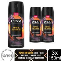 Lynx Body Spray Fine Fragrance Collection Peach Infusion for Men 150ml, 3 Pack