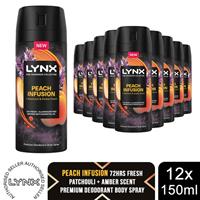 Lynx Body Spray Fine Fragrance Collection Peach Infusion for Men 150ml, 12 Pack