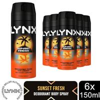 Lynx Sunset Fresh Men's Deodorant Body Spray 150ml, 6 Pack