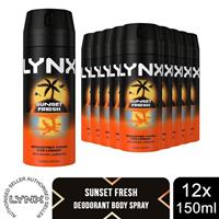 Lynx Sunset Fresh Men's Deodorant Body Spray 150ml, 12 Pack