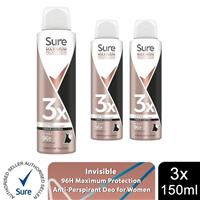 Sure Women Invisible Antiperspirant Deo with 96H Maximum Protection 150ml, 3 Pk